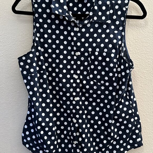 St. John's Bay Blue Polka Dot Sleeveless Blouse Size Petite Large - Picture 2 of 6